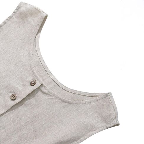 Amazhiyu Women's 100% Linen Sleeveless Button Front Pleated Summer Midi Dress in Saudi Arabia