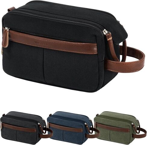 Vorspack Canvas Toiletry Bag for Men - Water Resistant Travel Bag for Toiletries, Bathroom Essentials, Accessories - Black in Saudi Arabia