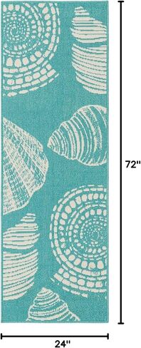 Rugs.com سجادة المجموعة الساحلية الخارجية - سجادة مسطحة منسوجة باللون الأزرق المخضر مقاس 2 × 6 بوصة مثالية للممرات والمداخل in Saudi Arabia
