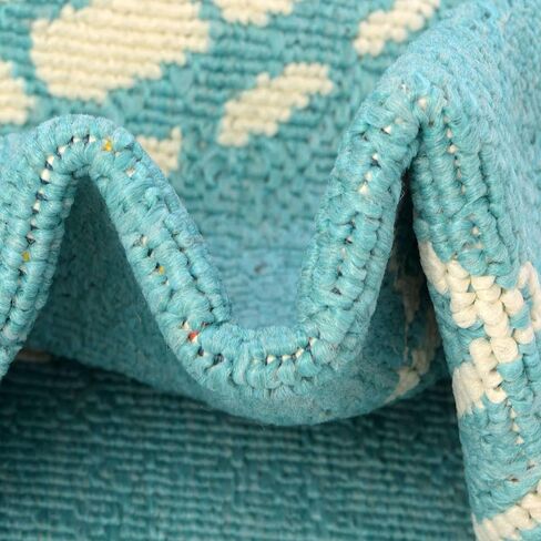 Rugs.com سجادة المجموعة الساحلية الخارجية - سجادة مسطحة منسوجة باللون الأزرق المخضر مقاس 2 × 6 بوصة مثالية للممرات والمداخل in Saudi Arabia
