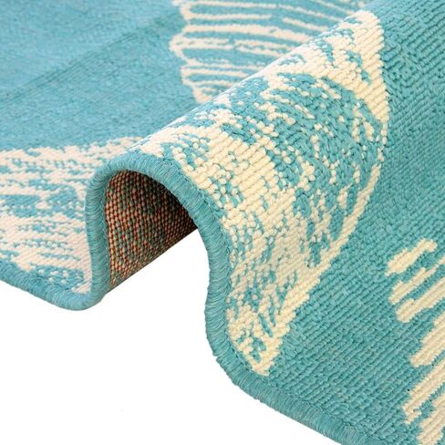 Rugs.com سجادة المجموعة الساحلية الخارجية - سجادة مسطحة منسوجة باللون الأزرق المخضر مقاس 2 × 6 بوصة مثالية للممرات والمداخل in Saudi Arabia