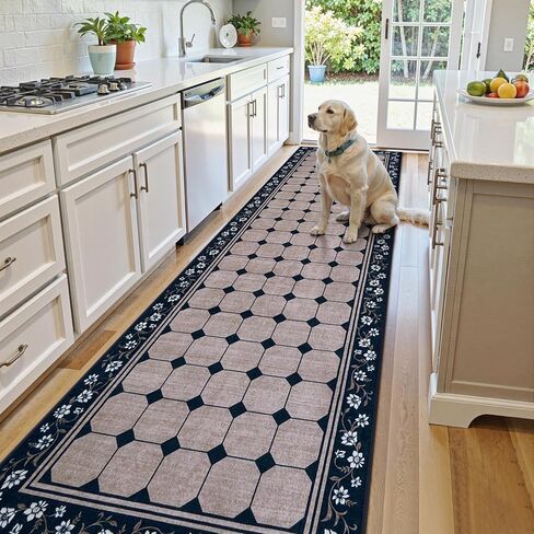 Anidaroel 3x10 Kitchen Runner Rug, Non-Slip Washable Hallway Runner Rug 10ft, Ultra-Thin Low-Pile Soft Carpet Runner Geometric Beige Accent Throw Rugs for Laundry Bedroom Living Room in Saudi Arabia