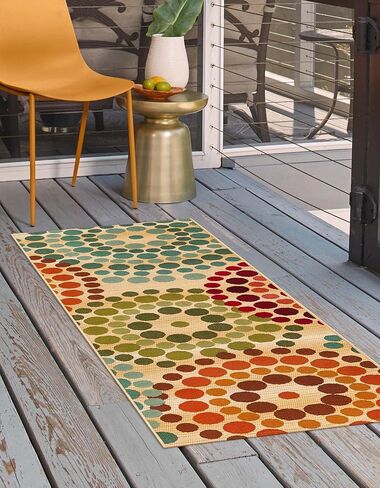 Rugs.com Outdoor Modern Collection Rug – 2' x 6' Runner Beige Flatweave Rug Perfect for Hallways, Entryways in Saudi Arabia
