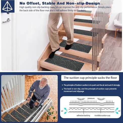 Non-Slip Stair Treads Mat Carpet for Wooden Steps(7/15 Pack), 21.6 x 7.4IN Self-Adhesive, Safety Indoor Stair Runner Mats, Anti Slip Stair Treads for Kids Elders and Dogs Pets in Saudi Arabia