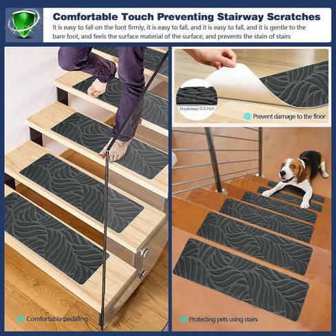 Non-Slip Stair Treads Mat Carpet for Wooden Steps(7/15 Pack), 21.6 x 7.4IN Self-Adhesive, Safety Indoor Stair Runner Mats, Anti Slip Stair Treads for Kids Elders and Dogs Pets in Saudi Arabia