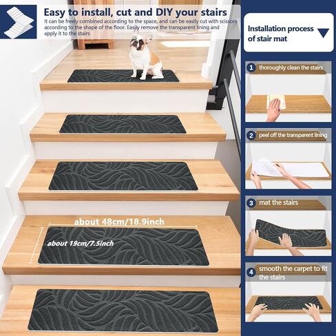 Non-Slip Stair Treads Mat Carpet for Wooden Steps(7/15 Pack), 21.6 x 7.4IN Self-Adhesive, Safety Indoor Stair Runner Mats, Anti Slip Stair Treads for Kids Elders and Dogs Pets in Saudi Arabia