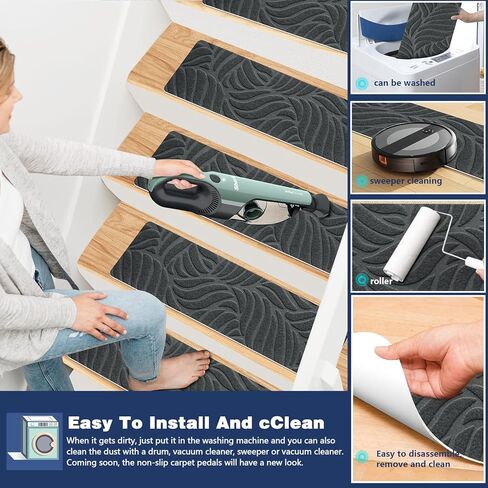Non-Slip Stair Treads Mat Carpet for Wooden Steps(7/15 Pack), 21.6 x 7.4IN Self-Adhesive, Safety Indoor Stair Runner Mats, Anti Slip Stair Treads for Kids Elders and Dogs Pets in Saudi Arabia