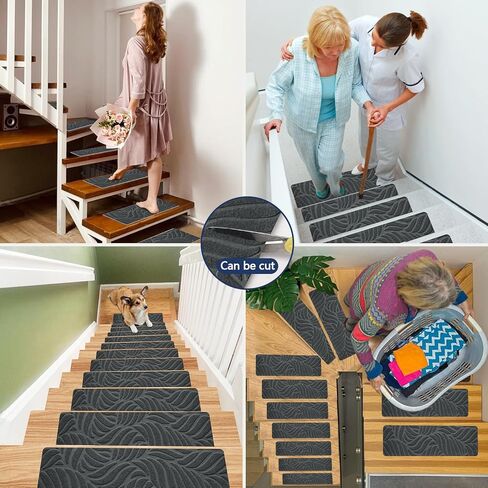 Non-Slip Stair Treads Mat Carpet for Wooden Steps(7/15 Pack), 21.6 x 7.4IN Self-Adhesive, Safety Indoor Stair Runner Mats, Anti Slip Stair Treads for Kids Elders and Dogs Pets in Saudi Arabia