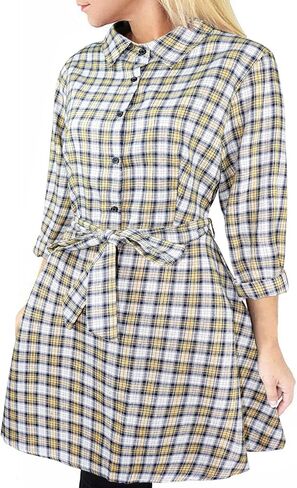 FANCYINN Women Long Sleeve Plaid Pattern Tunic Tops Shirt Casual Dress in Saudi Arabia