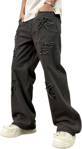 Men's Baggy Straight-Leg Hip Hop Jeans Casual Wide Leg Y2k Skateboard Vintage Denim Pants Streetwear in Saudi Arabia