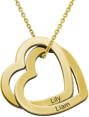 OAK&LUNA - Personalized Love Locked Hearts Necklace with Names - Custom Engraved Couple Name Inscription - Two Interlocking Heart Pendant - Jewelry Gift for Women Wife Her in Saudi Arabia