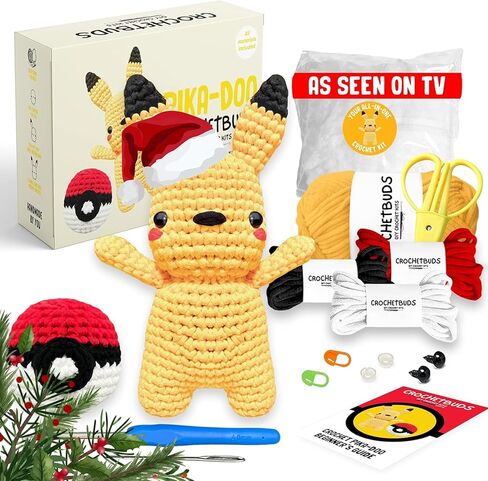 Pikachu & Pokeball Crochet Kit | For Beginners, Couples, Date Night, Kids, Adults, & Anime Lovers | DIY Gift Kit | Instructions, Yarn, Hook, Pattern, Video & Written Tutorial | Valentines Day Gift in Saudi Arabia