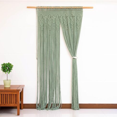 Thick Macrame Wall Art Tapestry - Handmade Boho Door Curtain - Light Sage Green Bohemian Room Divider - Doorway Beads Hanging Decor for Bedroom Living Room 40" x 80" in Saudi Arabia