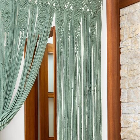 Thick Macrame Wall Art Tapestry - Handmade Boho Door Curtain - Light Sage Green Bohemian Room Divider - Doorway Beads Hanging Decor for Bedroom Living Room 40" x 80" in Saudi Arabia