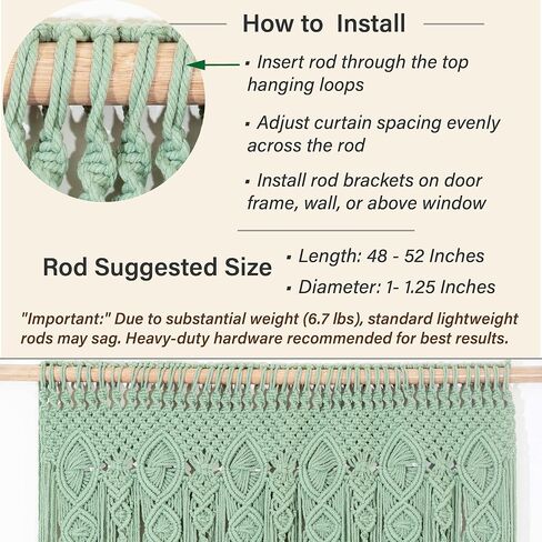 Thick Macrame Wall Art Tapestry - Handmade Boho Door Curtain - Light Sage Green Bohemian Room Divider - Doorway Beads Hanging Decor for Bedroom Living Room 40" x 80" in Saudi Arabia