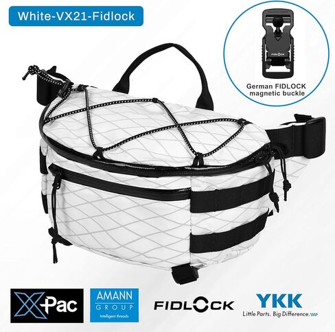 حقيبة حبال X-Pac سعة 7 لتر، حقيبة خصر خفيفة الوزن مع إبزيم Fidlock وسحابات YKK للتنقل/الخارج (أبيض) in Kuwait