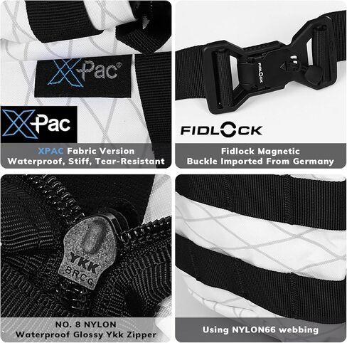 حقيبة حبال X-Pac سعة 7 لتر، حقيبة خصر خفيفة الوزن مع إبزيم Fidlock وسحابات YKK للتنقل/الخارج (أبيض) in Kuwait