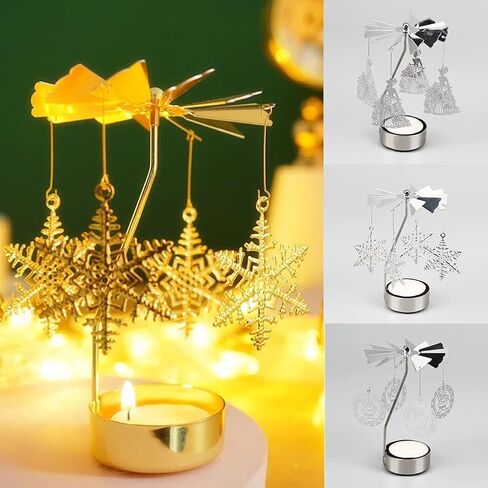Silver Candlesticks Rotating Romantic Rotation Spinning Carrousel Tea Light Candle Holder Dinner Wedding Bar Party F in Saudi Arabia