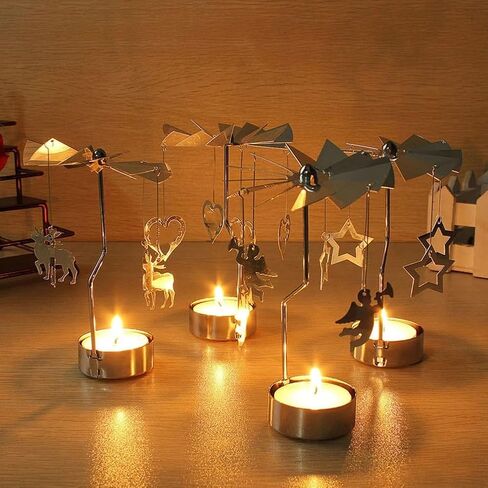 Silver Candlesticks Rotating Romantic Rotation Spinning Carrousel Tea Light Candle Holder Dinner Wedding Bar Party F in Saudi Arabia