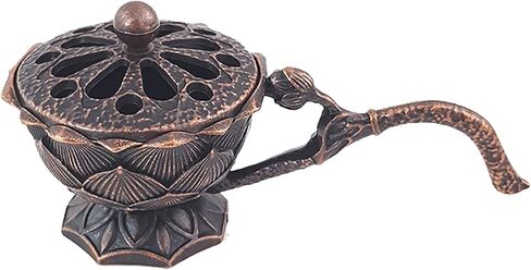 Metal Lotus Incense Burner Bowl Incense Holder with Handle Yoga Meditation Home Decor Ancient Style Alloy Incense Burner in Saudi Arabia