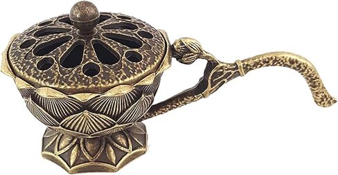 Metal Lotus Incense Burner Bowl Incense Holder with Handle Yoga Meditation Home Decor Ancient Style Alloy Incense Burner in Saudi Arabia