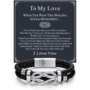 ChainsHouse Square Love Knot Bracelets for Men Braided Leather Stainless Steel Infinity Bracelets with Love Message Card Aniversary Birthday Gift for Men/Love/Husband/Dad in Saudi Arabia