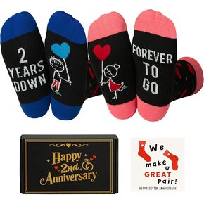 2nd Anniversary Couple Socks Gift – 2 Pairs of Matching Socks, 2 Year Anniversary Card & Gift Box, Cotton Anniversary Set for Couples, Him, Her, Husband, Wife in Saudi Arabia