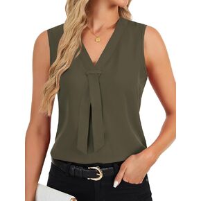 Rooscier Women's Colorblock V Neck Sleeveless Loose Fit Office Blouse Tank Top Shirt in Saudi Arabia
