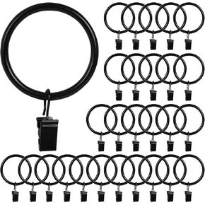 HOOSUN 46 حزمة خطافات ستارة، حلقات ستائر مع مشابك، مقاطع خطافات ستائر معدنية مع حلقات، مقاطع قضيب ستارة للستائر، حلقة ستارة سوداء داخل القطر 1 بوصة، تناسب قضيب الستارة حتى 1 بوصة in Kuwait