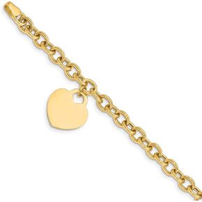 Sonia Jewels Real 14k Yellow Gold Heart Charm Bracelet - with Secure Lobster Lock Clasp 8.25" (Width = 15mm) in Saudi Arabia