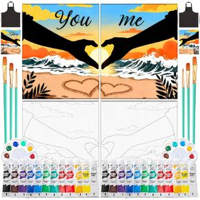 2pack 8 "× 10" طلاء ورشا للبالغين - قماش مسبق للطلاء ، الأزواج طقم طقم التاريخ ليلة الحفلات DIY (أجنحة الملاك) in Kuwait