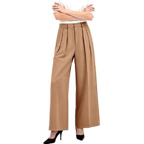 Women Wide Leg Work Pants Long Straight Business Work Trousers Suit Pants High Elastic Waisted in The Back in Kuwait