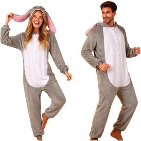 Animal Rabbit Husky Onesie Adults Soft Fleece Hooded Pajamas Costume with 3D Ears Tail for Halloween Cosplay in Kuwait