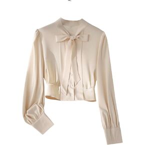 Verdusa Women's Old Money Tie Neck Dressy Blouses Button Up Crop Shirts Elegant Formal Outfits in Saudi Arabia