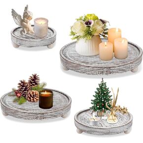 Set of 4 Wooden Candle Plate Holder Tray Riser, Wood Pillar Tealight Candle Holder Farmhouse Coffee Table Centrepiece Decorative Tray for Home Thanksgiving Wedding Xmas Decor Table Decorations in Saudi Arabia