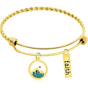 أساور من الفولاذ المقاوم للصدأ مطلية بالبلاتين/الذهب قابلة للتعديل مع قلادة بذور الخردل وعلامة الإيمان - مجوهرات مسيحية ملهمة للنساء YA4995 in Kuwait