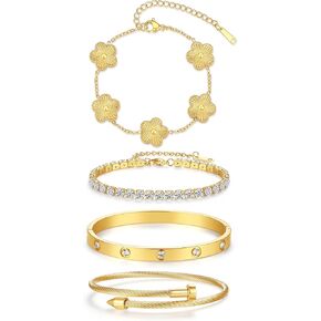 مجموعة أساور البرسيم الذهبية اللون أساور الحب للنساء غير مشوهة، أساور متراصة هدية مجوهرات عصرية للنساء in Kuwait