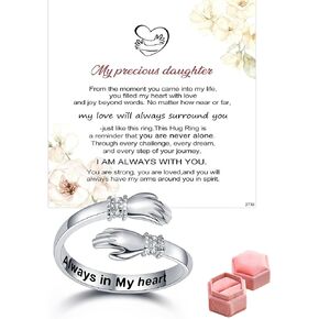 37JEWELRY خاتم عناق للابنة مع صندوق هدايا، حلقات من الفضة الإسترلينية بحجم قابل للتعديل مع رسالة في قلبي دائمًا، هدايا عيد ميلاد البنات من الأم والأب in Kuwait