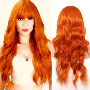Black Wigs with Bangs for Women 26 Inch Black Wig Long Wavy Wigs With Bangs Curly Synthetic Wig Heat Resistant Synthetic Colorful Wavy Wigs Cosplay Wig in Kuwait