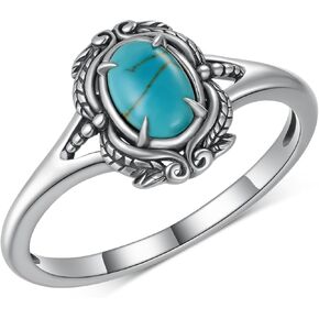 Genuine Turquoise Ring for Women 925 Sterling Silver Leaf Ring Vintage Boho Nature Gemstone Real Turquoise Jewelry for Women in Kuwait