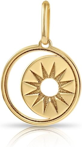 TILO JEWELRY 14K Solid Yellow Gold Diamond-Cut Sun and Cresent Moon Pendant Charm. in Saudi Arabia