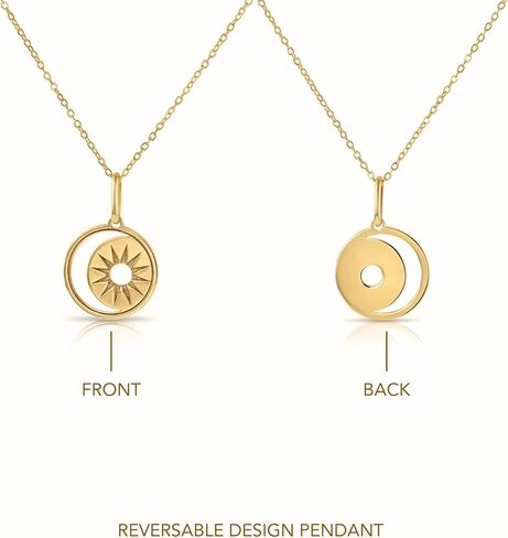 TILO JEWELRY 14K Solid Yellow Gold Diamond-Cut Sun and Cresent Moon Pendant Charm. in Saudi Arabia