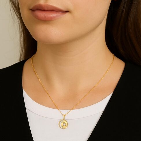 TILO JEWELRY 14K Solid Yellow Gold Diamond-Cut Sun and Cresent Moon Pendant Charm. in Saudi Arabia