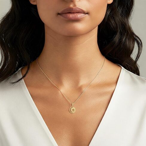 TILO JEWELRY 14K Solid Yellow Gold Diamond-Cut Sun and Cresent Moon Pendant Charm. in Saudi Arabia