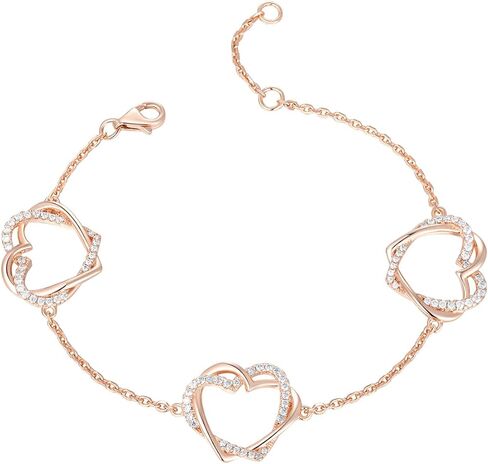 CYW Moissanite Double Hearts Chain Bracelet for Women, Real Authentic 925 Sterling Silver, 6.3"/7.1" Adjustable, Birthday Anniversary Valentines Christmas Ideal Gift for Her in Saudi Arabia