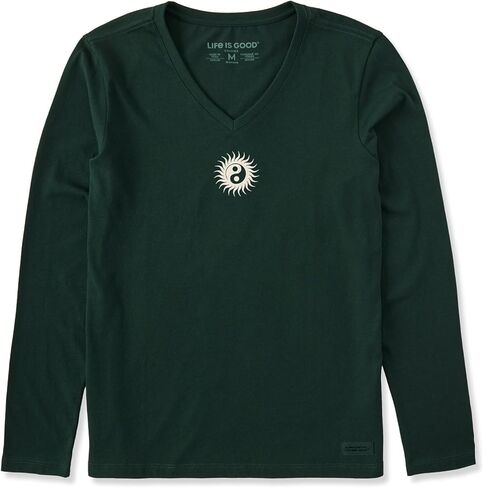 Life is Good. Women's Mini Namaste Sun Long Sleeve Crusher Vee, Treeline Green in Saudi Arabia