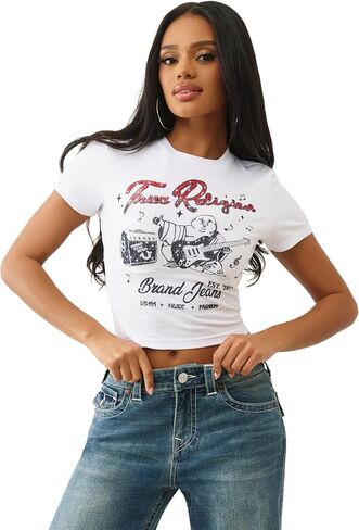 True Religion Womens Crystal Buddha Ss Baby Tee in Saudi Arabia