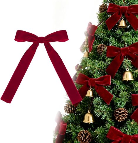 24 PCS Red Velvet Bows for Christmas Tree, Red Velvet Bows with Gold Ties, for Christmas Tree Party Front Door Wreath Holiday Indoor Inside Decor in Saudi Arabia