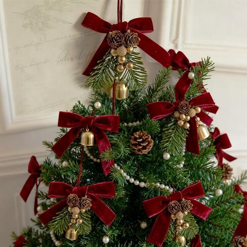 24 PCS Red Velvet Bows for Christmas Tree, Red Velvet Bows with Gold Ties, for Christmas Tree Party Front Door Wreath Holiday Indoor Inside Decor in Saudi Arabia
