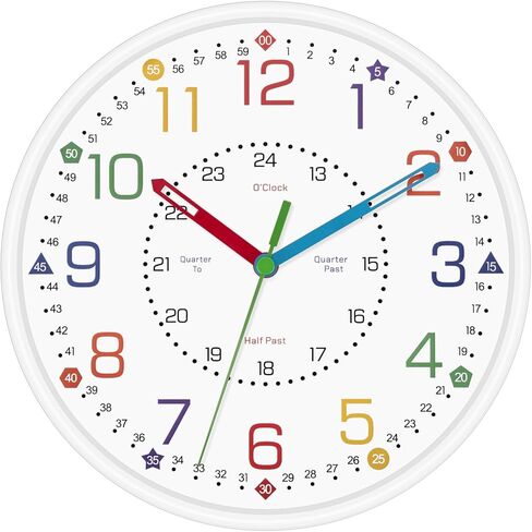 Lumuasky 10 Inch Student Learning Wall Clock - Silent Non-Ticking Educational Teaching Clock for Classroom Walls & Bedrooms - Colorful Analog Time Telling Clock with Visual Learning System in Saudi Arabia